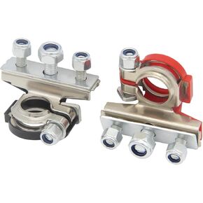 3 Way Battery Terminal Connectors 12V Automotive Top Post Battery Wire Cable Terminal Clamp Ends Copper Plate with 3 Bolt for Car, Van, Boat, Motorcycle Postive and Negative Red & Black