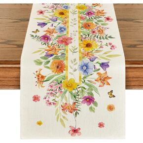 Artoid Mode Orange Flower Floral Summer Table Runner, Seasonal Spring Kitchen Dining Table Decoration for Home Party Decor 13x72 Inch