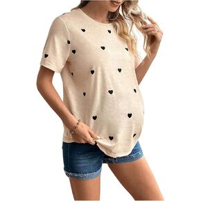 Women's Maternity T Shirt Heart Graphic Tees Short Sleeve Crewneck Tee Summer Tops