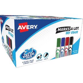 مجموعة أقلام التحديد القابلة للمسح الجاف من Avery Marks A Lot، أقلام تحديد للسبورة البيضاء مع طرف إزميل، 24 لونًا متنوعًا (98188)
