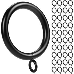 41Pcs Black 1.5-Inch Inner Diameter Metal Curtain Rings with Eyelets,Fits Up to 1 1/4-Inch Rod,Thick Wire Diameter (Black-41PCS)