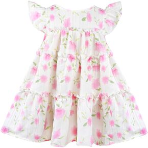 Toddler Girls Ruffle Dress Sleeveless Flower Girls Swiss Dot Flowy Pleated Party Dress Size 1-6T