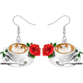 Acrylic Coffee Mug Earrings Dangle Novelty Sweet Drink Charms Funny Design Gifts for Women Girls Jewelry