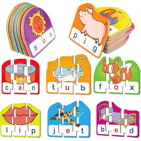 CVC Puzzle Cards for Kids,CVC Word Games,Phonics Games,Speech Therapy Toys for Toddlers,3 Alphabet Letter Word Puzzles,Learning Spelling Games,Preschool Kindergarten Classroom Must Haves