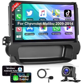 Podofo【2+64G】Car Stereo for Chevrolet Chevy Malibu 2009 2010 2011 2012 2013 2014 with Wireless Carplay & Android Auto,9 Inch Touchscreen Car Radio with Bluetooth/GPS/WiFi/SWC/FM&RDS+Backup Camera+MIC