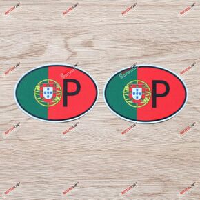 Portugal P Oval Country Code Portuguese Flag Vinyl Decal Sticker - 2 Pack Reflective, 3 Inches - for Car Boat Laptop Cup