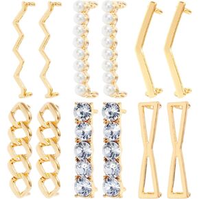 12 PCS Shoelace Charms DIY Decorative Shoe Clips Gold Sneakers Shoelaces Decorations Faux Pearl Rhinestones Shoes Accessory Girl Women Casual Shoes