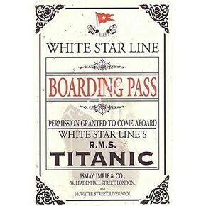 TarSign White Star Line Boarding Pass Titanic Vintage Tin Sign Logo 12 8 Advertising Eye-Catching Wall Decoration