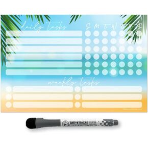 Dry Erase Whiteboard Task Planner by Glassboard Studio | Removable and Restickable Adhesive Decal | Fine-Tip Magnetic Marker Included (9 x 12 inches, White)