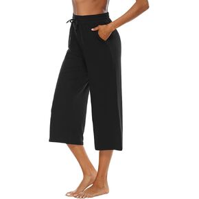 Capri Pants for Women Wide Leg High Waisted Drawstring Loose Casual Yoga Workout Sweatpants with Pockets