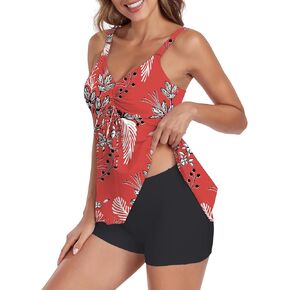 ملابس السباحة النسائية المتواضعة Flowy Tankini 2 قطعة ملابس السباحة مع Boyshorts ملابس السباحة Tankini الرياضية