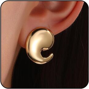 Large Gold Chunky Earrings for Women Big Gold Statement Earrings for Women Silver Chunky Jewelry Geometric Thick Bold Earrings Square Disc Heart Spiral Stud Earrings Chunky Silver Earrings