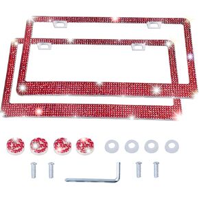 LivTee إطار لوحة ترخيص فاخر من حجر الراين ملحقات السيارة اللامعة للنساء، غطاء من الفولاذ المقاوم للصدأ لامع مضحك 1000+ حامل لوحات تراخيص ألماس كريستال لطيف مع مجموعة براغي غطاء (أبيض) in Kuwait
