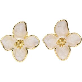Vintage Flower Stud Earrings for Women,Colorful Flower Statement Earrings Chunky Floral Earrings Elegant Camellia Huggie Earrings Jewelry Gift