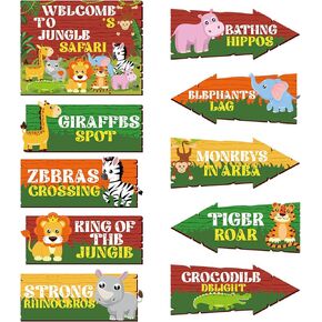 20 Pieces Safari Party Signs Welcome Door Sign Zoo Directional Signs for Kids, Wild Animal Theme Birthday Party Decoration Baby Shower Supplies Cardboard Signs Photo Props