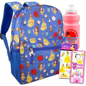 Beauty and the Beast Backpack for Girls Set - Bundle with 16" Princess Belle Backpack, Water Bottle, Stickers, and More | Beauty and the Beast Backpack Disney