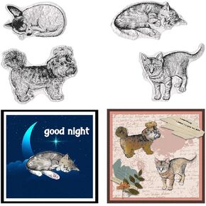 Dog Cat Clear Stamps for Card Making Sleeping Puppy Kitty Clear Rubber Stamps Kitten Transparent Rubber Seal Stamps for Animal DIY Photo Scrapbooking Paper Card Album Crafting Supplies