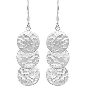 AeraVida Trendy Cascading Hammered Triple Disc Circles .925 Sterling Silver Dangle Earrings | Triple Disc Dangle Earrings | 12 Mm Earrings| Hammered Silver Circle Earrings