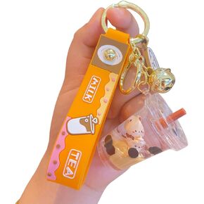 Cute Boba Bear Keychain Kawaii Bubble Tea Liquid Floating Keychain Backpack Pendent