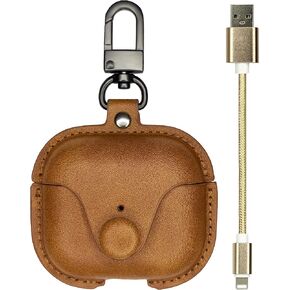 AirPods 3 Case, Airpods 3rd Leather Portable Protective Case Cover Men with Keychain Loss Prevention Clip Supports Wireless Charging Compatible with AirPods 3 2021 (Front LED Visible)