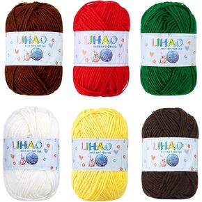 LIHAO 6 Skeins Soft Assorted Colors Yarn for Knitting Christmas Themed Yarn for DIY Xmas Crochet Crafts - 100% Acrylic, 50g
