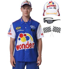 Enhopty Ricky Racing Costume Talladega Nights Shirt Wonder Cosplay Outfit with Hat Flag Sunglasses Halloween