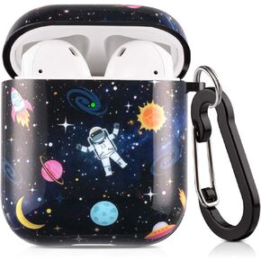 AirPods Case 2nd/1st Generation, Lokigo Protective Space AirPod Hard Cover Charging Case with Keychain Compatible with Airpod 2/1 Gen for Boys Girls, Front LED Visible, Astronaut