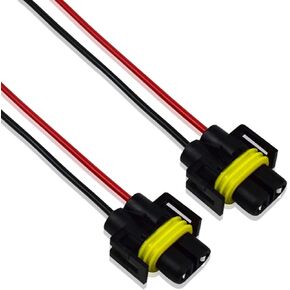 Pack-2 H11 H9 H8 880 Female Adapter Connector Plug Wiring Harness Sockets Wire for Car Lights or Fog Lights (Black)