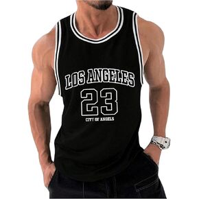 Verdusa Men's Summer Tank Top Letter Graphic Workout Gym Muscle Tops Sleeveless Tank Undershirt