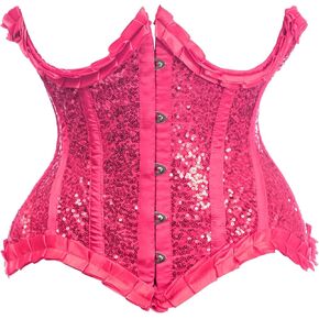 Daisy Corsets Top Drawer Fuchsia Satin & Sequin Underwire Curvy Cut Steel Boned Waist Cincher Corset