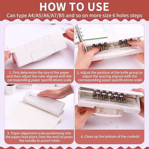 Adjustable 6 Hole Punch, Kaluofan 6 Hole and 9 Hole Punch with Positioning Mark, Happy Planner Hole Punch, 8 Sheet Capacity, for A4 / A5 / A6 / A7 / B5 / Mini/Personal/Deskfax in Kuwait