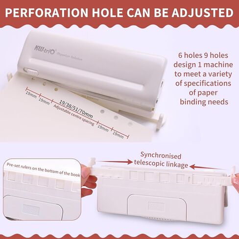 Adjustable 6 Hole Punch, Kaluofan 6 Hole and 9 Hole Punch with Positioning Mark, Happy Planner Hole Punch, 8 Sheet Capacity, for A4 / A5 / A6 / A7 / B5 / Mini/Personal/Deskfax in Kuwait