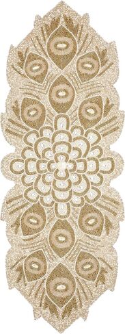 Beaded Table Runner 36inch,Glitz Table Runner,Decorative Table Runner,Farmhouse Decor Table Runner,Rustic Bridal Shower Beaded Table Runner,Beaded Christmas Table runner-13x36 Ivory Gold peacock in Saudi Arabia