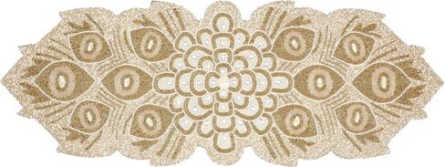 Beaded Table Runner 36inch,Glitz Table Runner,Decorative Table Runner,Farmhouse Decor Table Runner,Rustic Bridal Shower Beaded Table Runner,Beaded Christmas Table runner-13x36 Ivory Gold peacock in Saudi Arabia