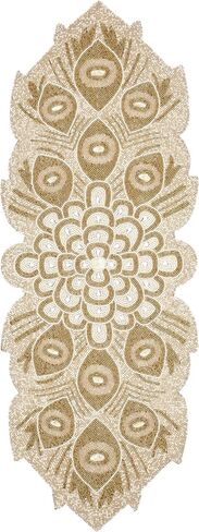 Beaded Table Runner 36inch,Glitz Table Runner,Decorative Table Runner,Farmhouse Decor Table Runner,Rustic Bridal Shower Beaded Table Runner,Beaded Christmas Table runner-13x36 Ivory Gold peacock in Saudi Arabia