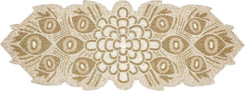 Beaded Table Runner 36inch,Glitz Table Runner,Decorative Table Runner,Farmhouse Decor Table Runner,Rustic Bridal Shower Beaded Table Runner,Beaded Christmas Table runner-13x36 Ivory Gold peacock in Saudi Arabia