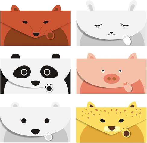 Cute Lovely Animal Cartoon Letter Writing Stationery Paper, Greeting Card, Thank You Card, 12pcs with Envelopes and Animal Stickers，Size 6.3" X 8.3" Paper, – Panda Bear Fox Leopard Pig Rabbit in Saudi Arabia