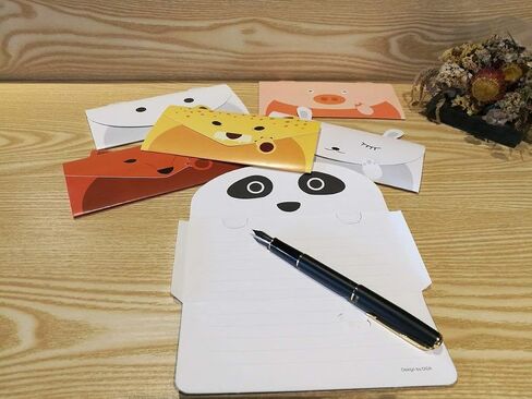 Cute Lovely Animal Cartoon Letter Writing Stationery Paper, Greeting Card, Thank You Card, 12pcs with Envelopes and Animal Stickers，Size 6.3" X 8.3" Paper, – Panda Bear Fox Leopard Pig Rabbit in Saudi Arabia