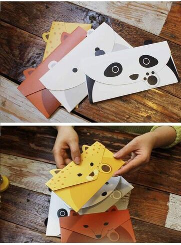 Cute Lovely Animal Cartoon Letter Writing Stationery Paper, Greeting Card, Thank You Card, 12pcs with Envelopes and Animal Stickers，Size 6.3" X 8.3" Paper, – Panda Bear Fox Leopard Pig Rabbit in Saudi Arabia