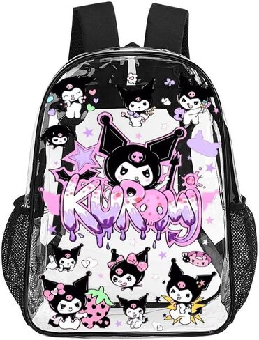 Cute Character Clear Backpack, Clear Backpack, 17 Inch PVC Heavy Duty Bookbag, Large Transparent School Bag, Style D in Saudi Arabia