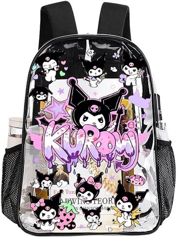 Cute Character Clear Backpack, Clear Backpack, 17 Inch PVC Heavy Duty Bookbag, Large Transparent School Bag, Style D in Saudi Arabia