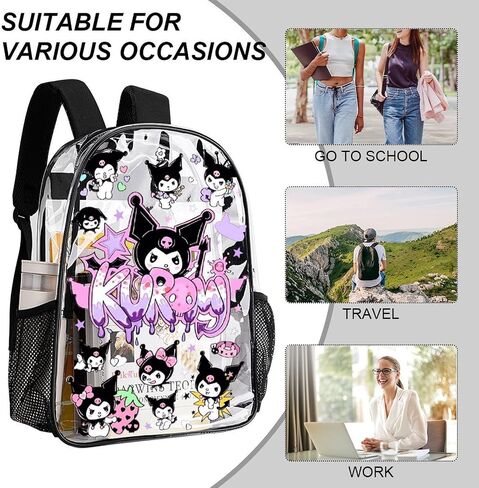 Cute Character Clear Backpack, Clear Backpack, 17 Inch PVC Heavy Duty Bookbag, Large Transparent School Bag, Style D in Saudi Arabia