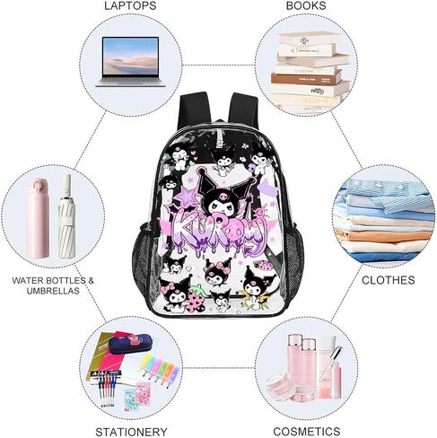 Cute Character Clear Backpack, Clear Backpack, 17 Inch PVC Heavy Duty Bookbag, Large Transparent School Bag, Style D in Saudi Arabia