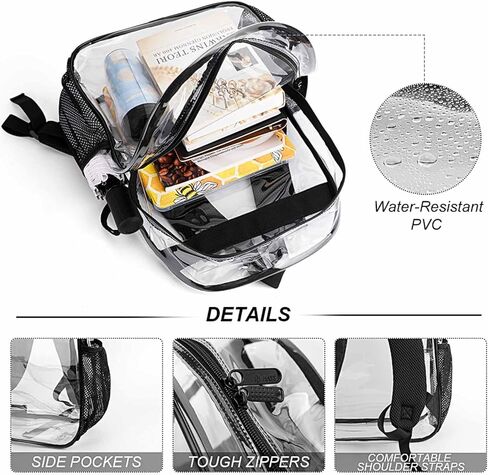 Cute Character Clear Backpack, Clear Backpack, 17 Inch PVC Heavy Duty Bookbag, Large Transparent School Bag, Style D in Saudi Arabia