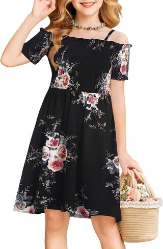 Arshiner Girls Casual Summer Floral Sleeveless Sundress Holiday Cami Dress for 4-13 Years in Saudi Arabia