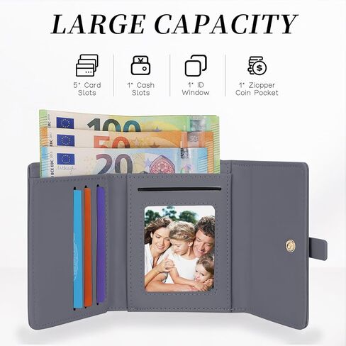 Small wallet for women RFID Trifold Ladies Wallets Vegan Leather Womens Wallet with ID Window Zipper Coin Pocket (black) in Kuwait