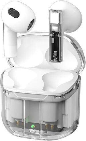 True Wireless Earbuds Bluetooth in Ear Headphones for iPhone Android Transparent Blue Tooth 5.3 Ear Buds Deep Bass TWS Wireless Earphones with Microphone Cordless Earbud with Charging Case Orange in Kuwait