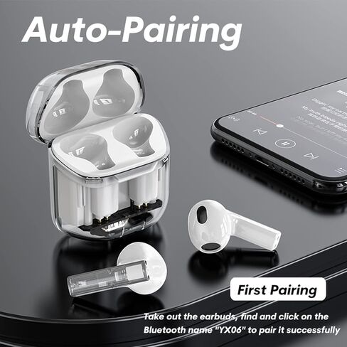 True Wireless Earbuds Bluetooth in Ear Headphones for iPhone Android Transparent Blue Tooth 5.3 Ear Buds Deep Bass TWS Wireless Earphones with Microphone Cordless Earbud with Charging Case Orange in Kuwait