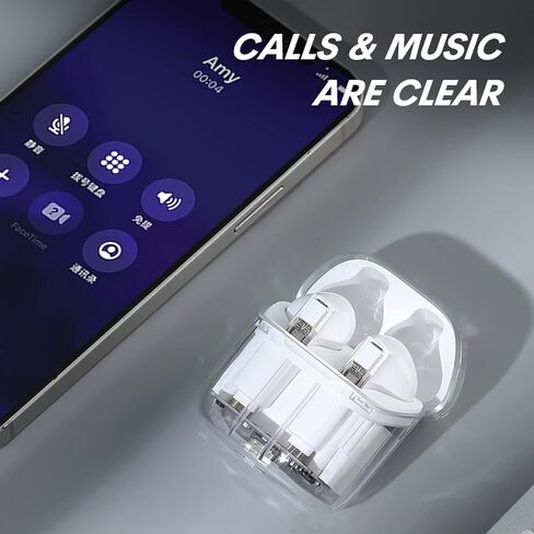 True Wireless Earbuds Bluetooth in Ear Headphones for iPhone Android Transparent Blue Tooth 5.3 Ear Buds Deep Bass TWS Wireless Earphones with Microphone Cordless Earbud with Charging Case Orange in Kuwait