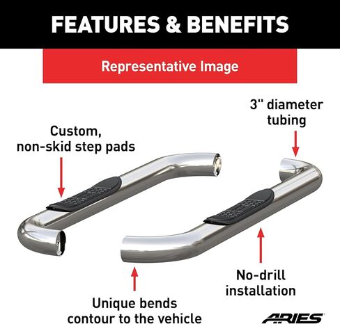 ARIES 204040-2 قضبان Nerf مستديرة من الفولاذ المقاوم للصدأ مقاس 3 بوصات، بدون مثقاب، اختر شيفروليه، GMC C2500، C3500، K2500، K3500 in Kuwait